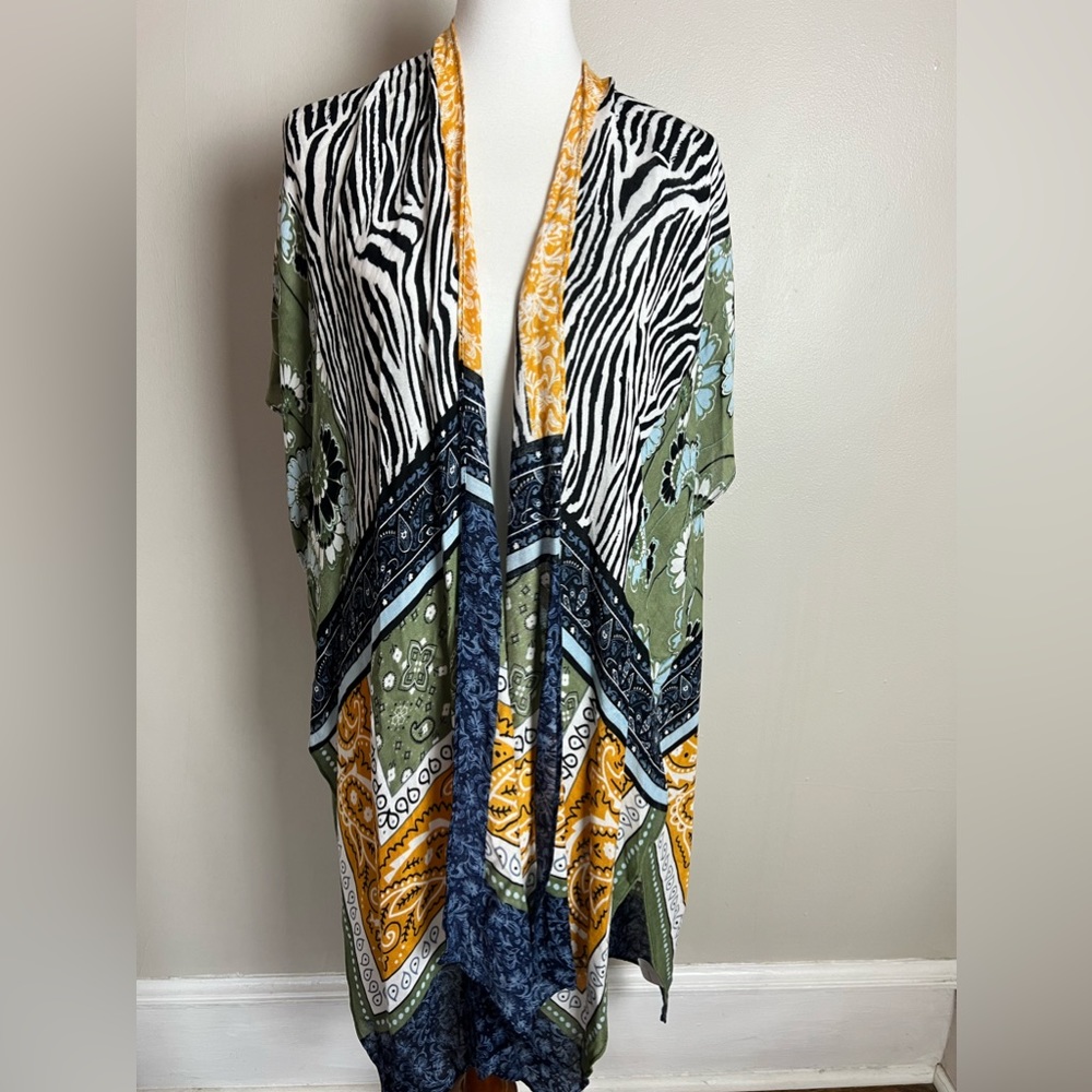Coco + Carmen Multi Color & Pattern Kimomo Duster Longline Cardigan Wrap Sz OS